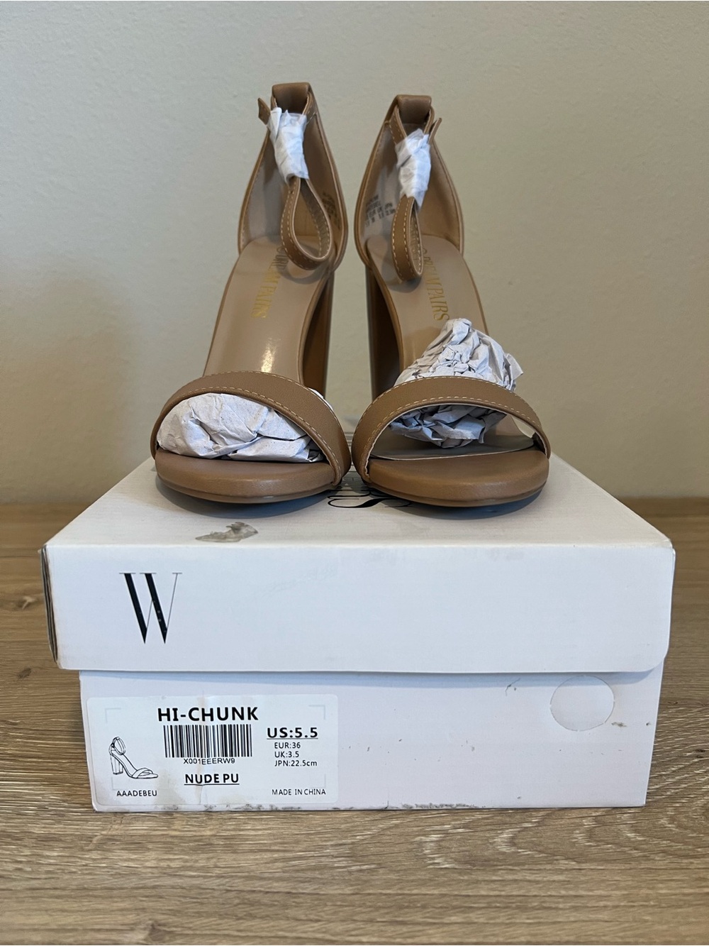 DREAM PAIRS Hi-Chunk High Heel Pump Sandals Nude PU Size 5.5 Block Heel NWB⁠ - Picture 5 of 14